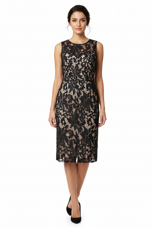 Style Stalker black nude lined floral dress, size 10