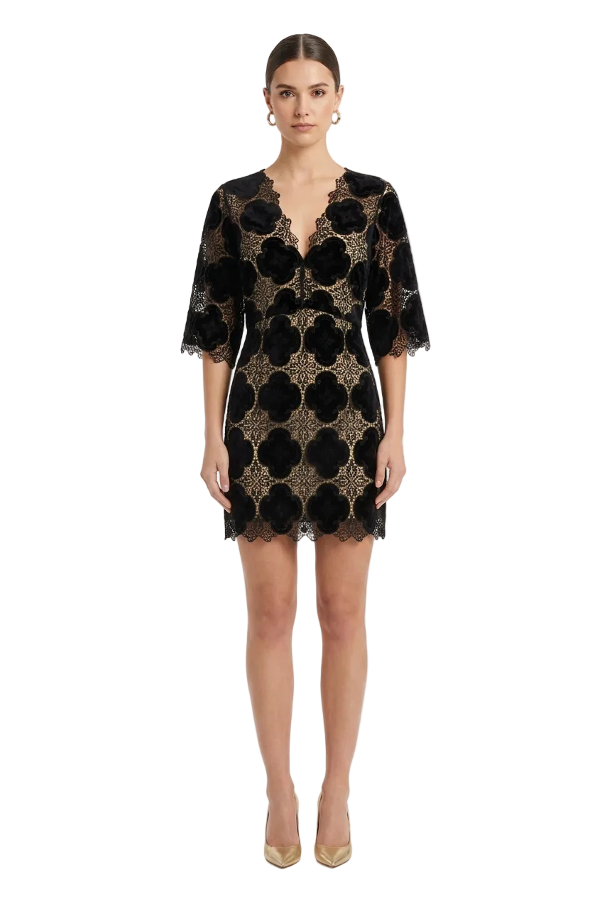 Bec & Bridge black velvet & lace cocktail dress, size 10