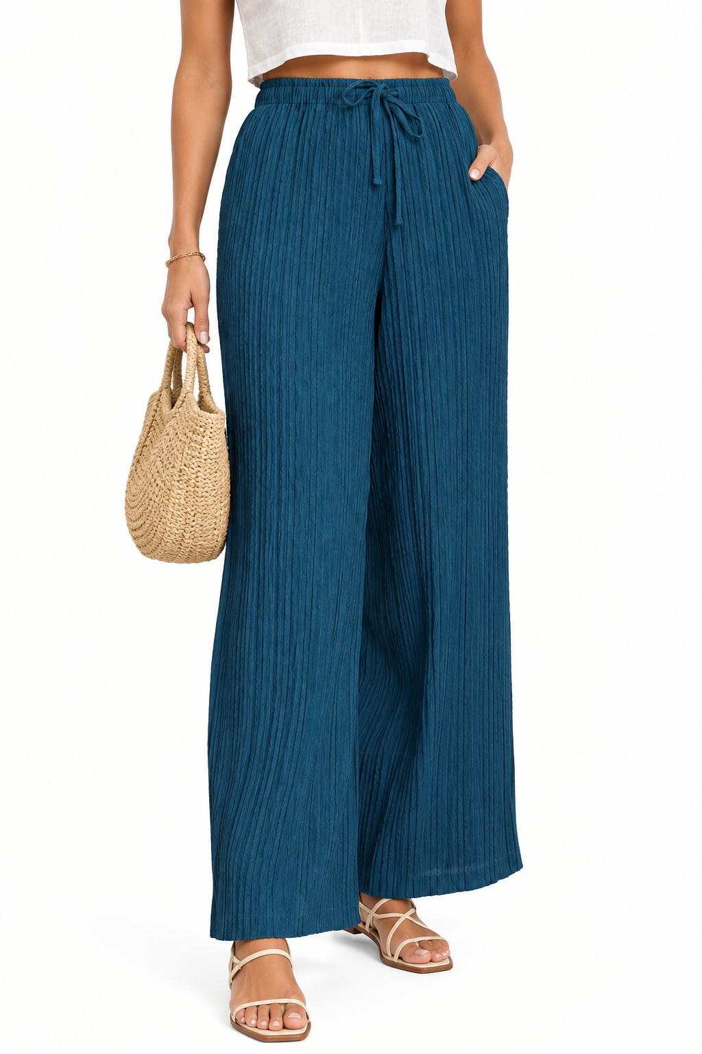 Mineral teal pleated wide leg pants, size 10
