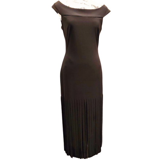 FRANK LYMAN Designer black tassel dress, size 10, RENT ONLY