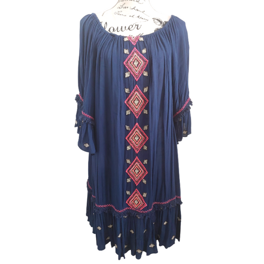 Lula Sole Blue beaded Summer/resort dress, size L/14-16