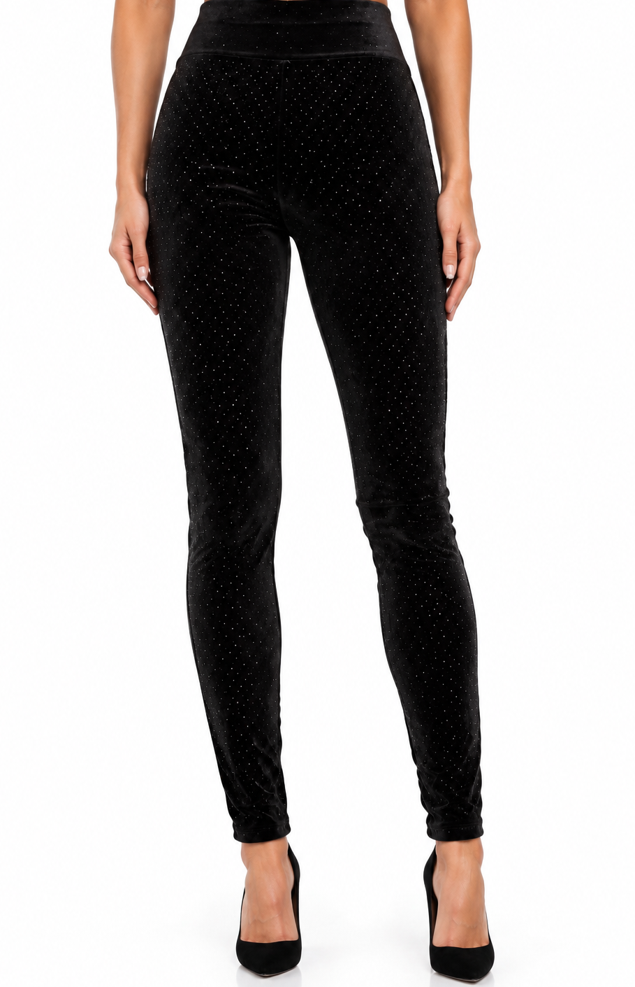 NEW Winter black silver sparkly velvet leggings, size L 12/14