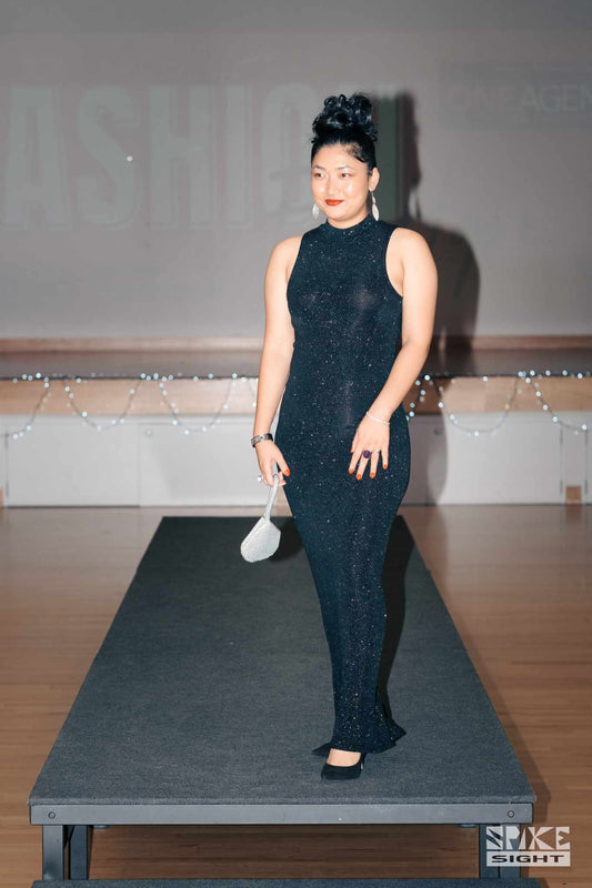 DAVID POND black sparkly silver dress, size 10-HIRE