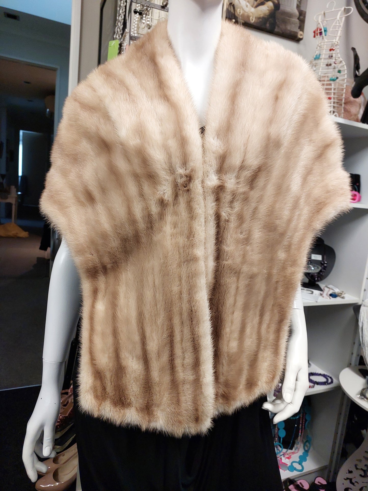 Genuine champagne fur shawl/stole, HIRE $30 or $20 with a dress