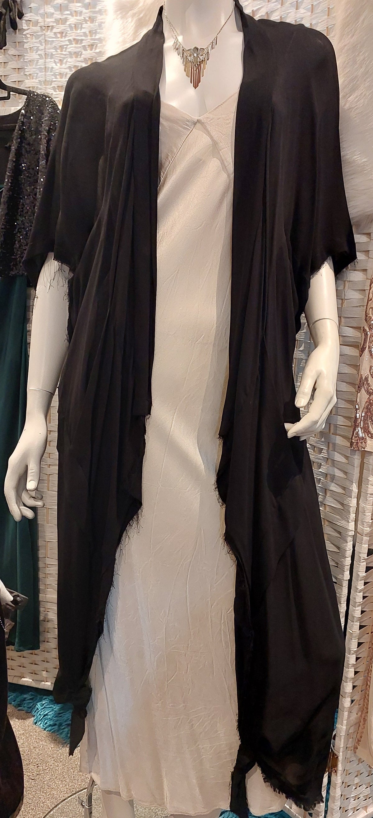 Jarrad Godman black chiffon layering coat, one size