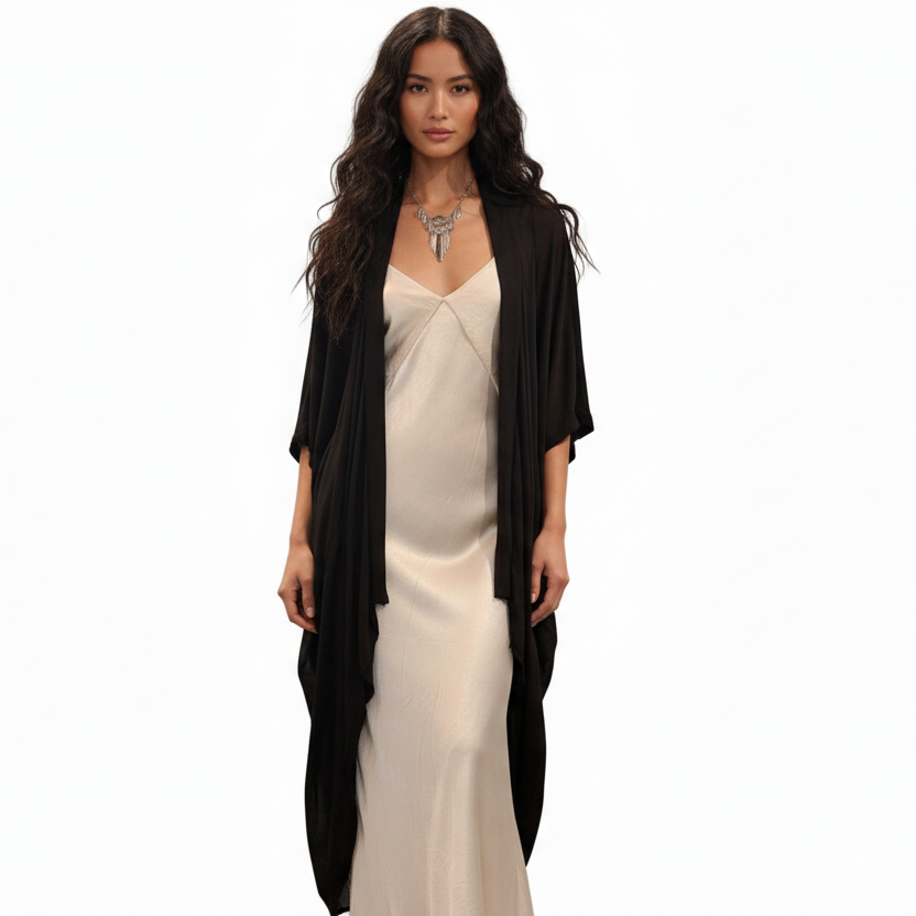Jarrad Godman black chiffon layering coat, one size