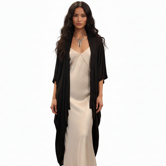 Jarrad Godman black chiffon layering coat, one size