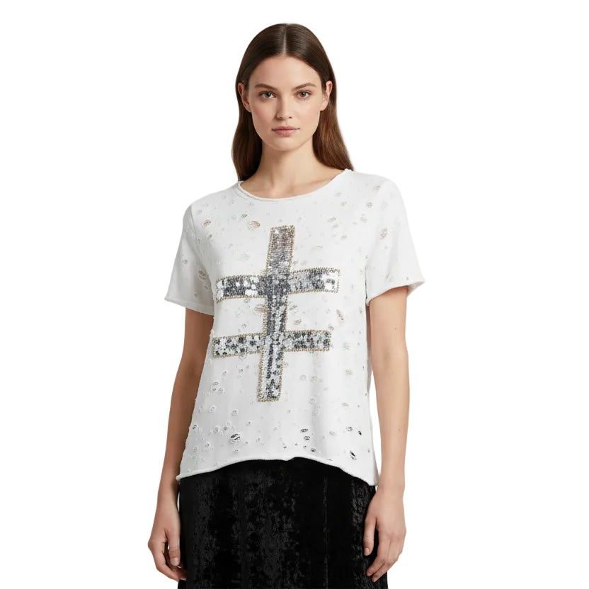 Ixiah ivory bling t shirt top, size 12