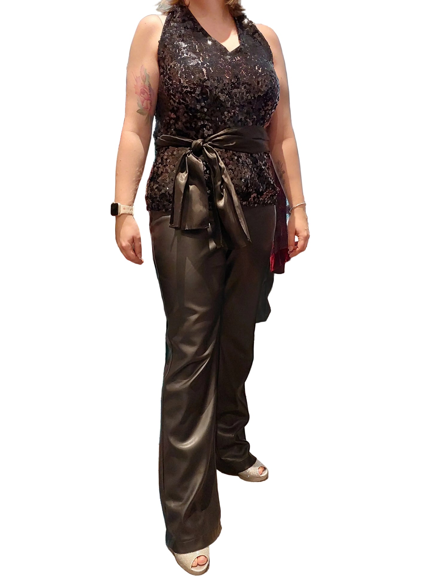 Glassons black wide leg pu leather pants, size 10