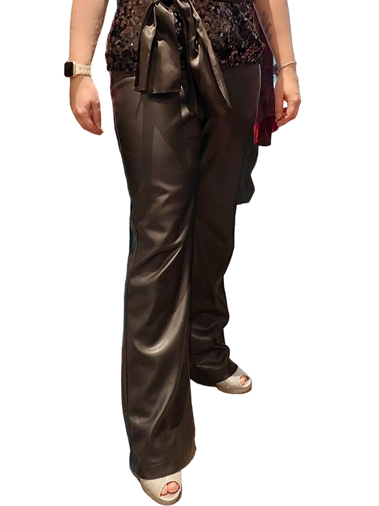 Glassons black wide leg pu leather pants, size 10