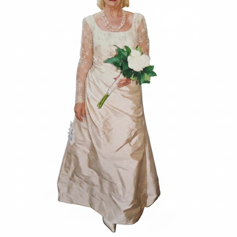Melbourne Cream/ butterscotch silk wedding dress 12/14, Retail $3000