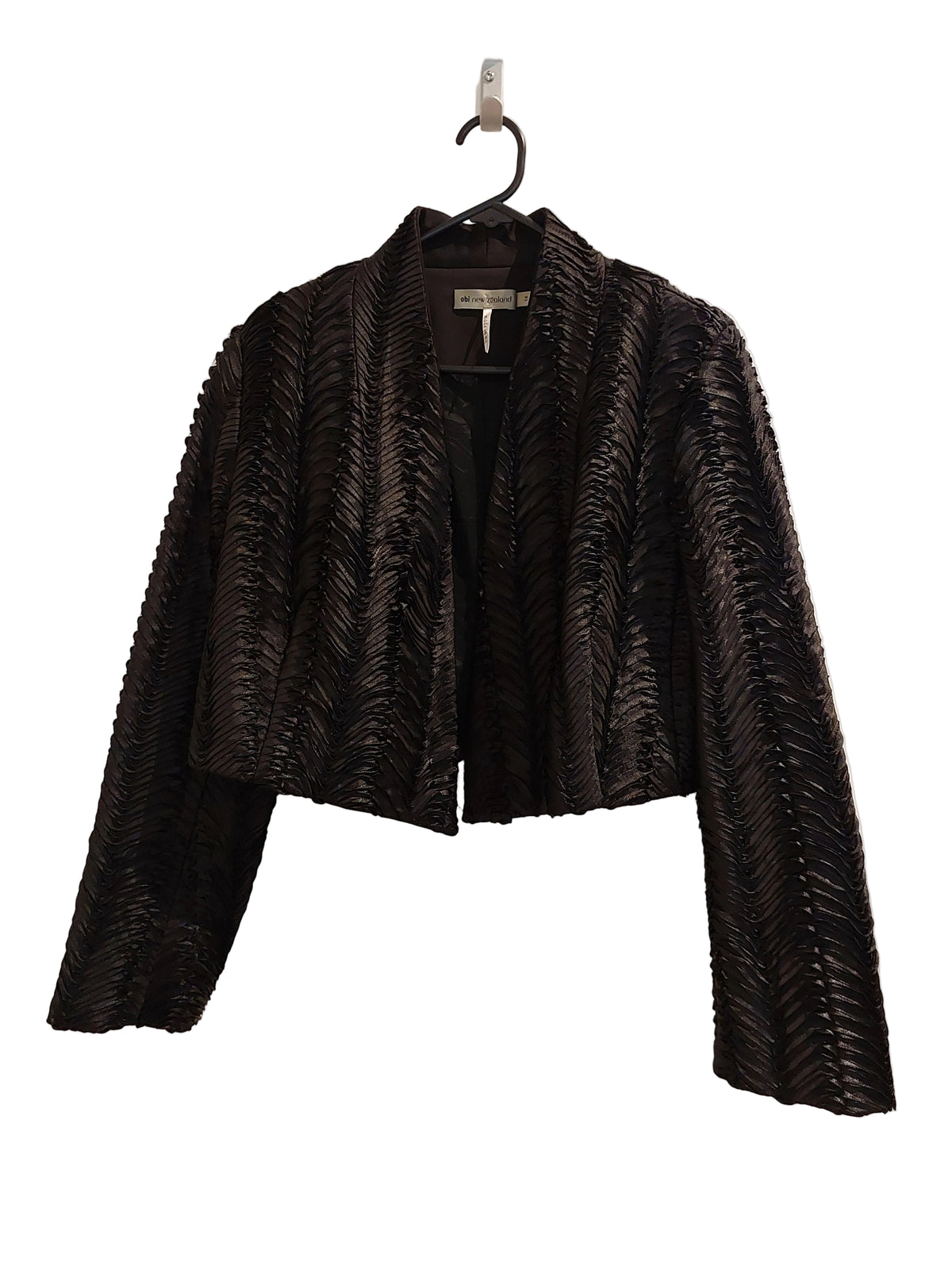 Obi black textured cropped jacket, size 12-14