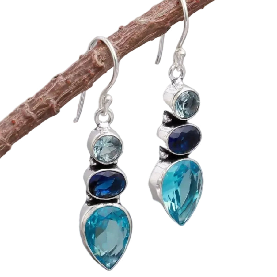 NEW blue, navy, aqua, teardrop silver plated earrings