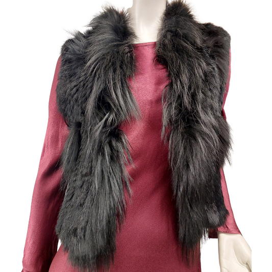 Roskilde black genuine rabbit fur vest, size 12-14