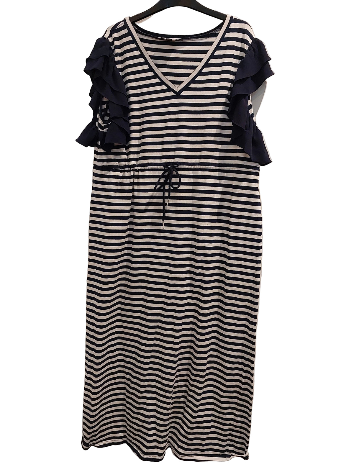 Stella Royal navy & white striped maxi cotton dress, size 2/16-18