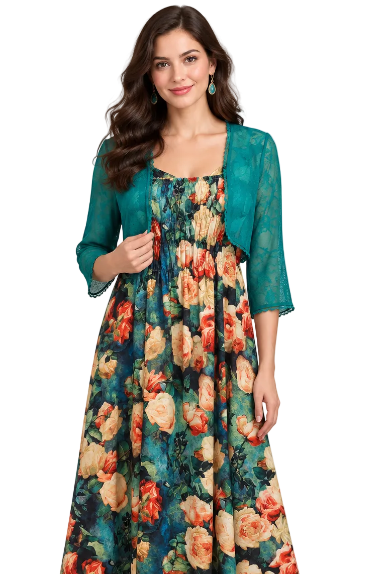 Annah S Spring floral dress & shrug, size 10