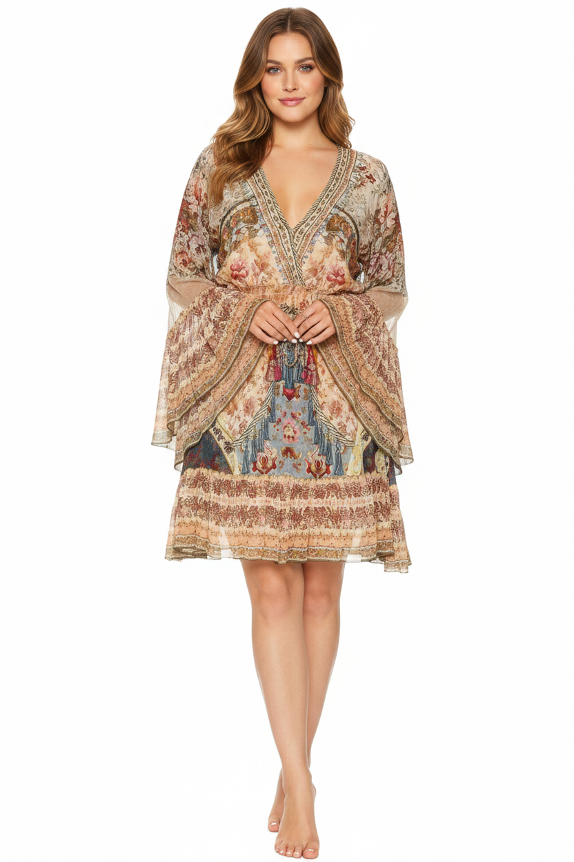 Camilla Autumn tones mini dress, size XL/18, retail $1175