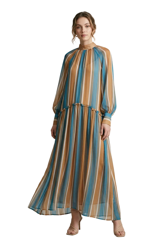 Dixie Autumn tones striped maxi dress, size 10