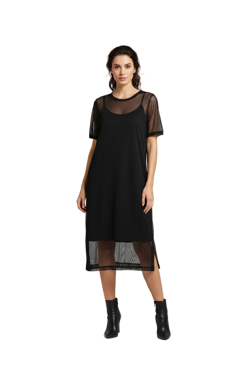 Repertoire black mesh lounge dress, size 8