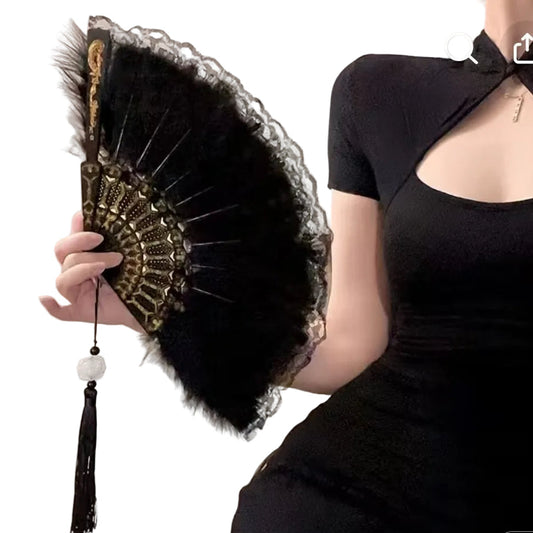 Black 1920's style Flapper/Gatsby lace / feather fan