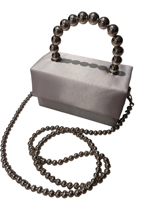 HIRE-Redcurrant silver satin evening bag