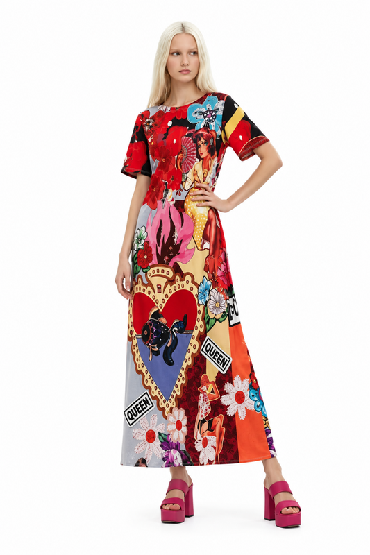Colourful maxi dress, size 10-HIRE