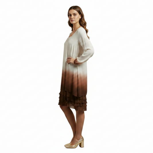 Rick Cardona butterscotch/ brown silk formal dress, size 14