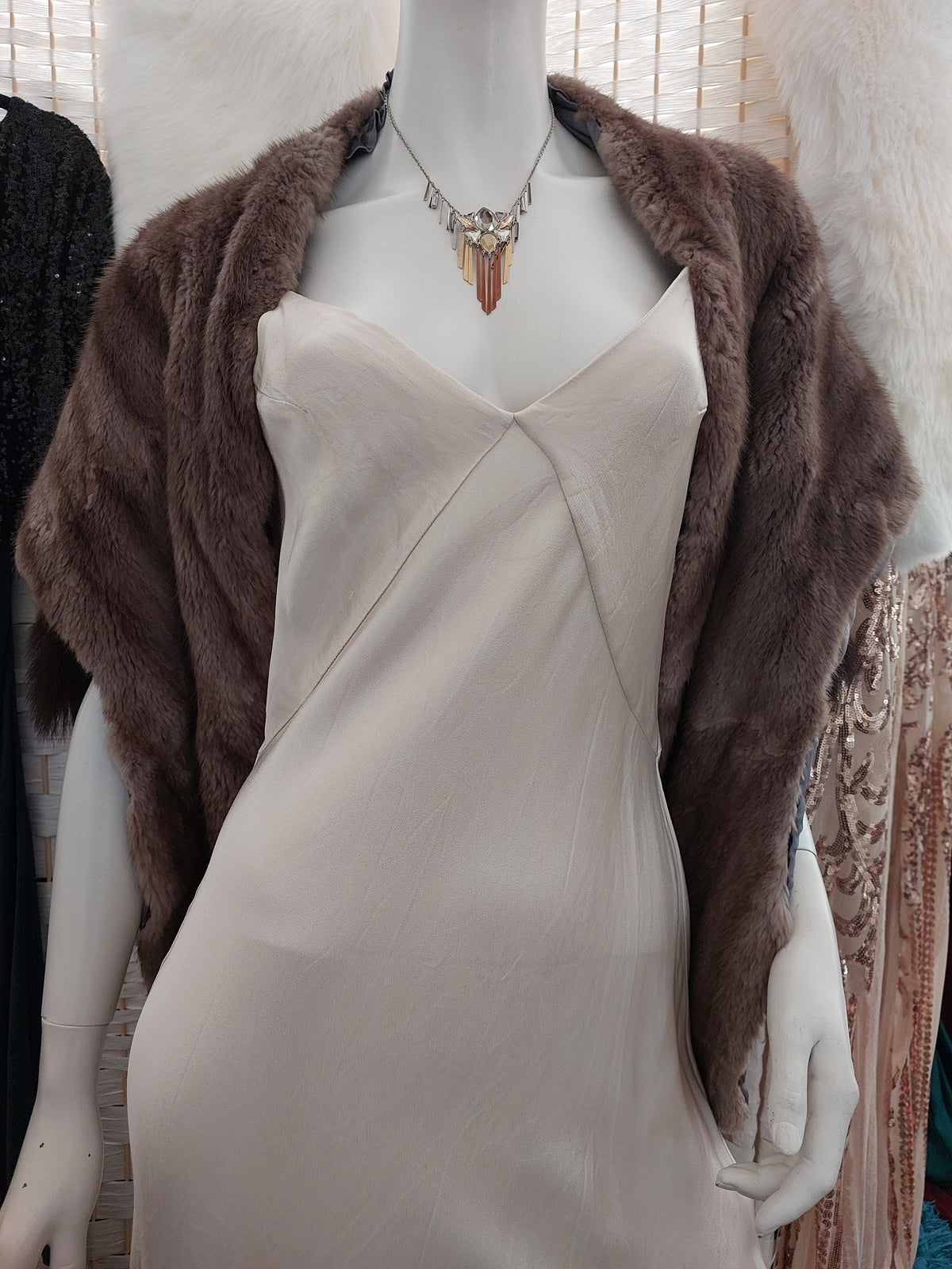 Beige shawl/stole, HIRE $30 or $20 with a dress
