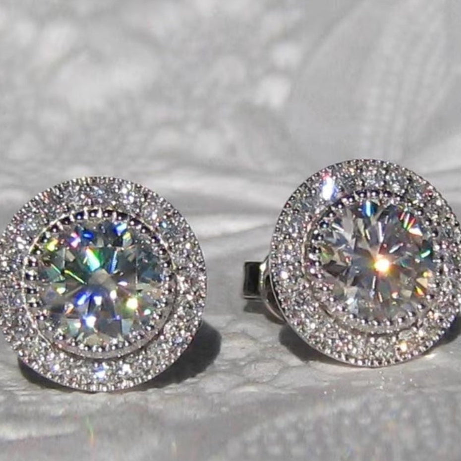 NEW white gold plated CZ round stud earrings