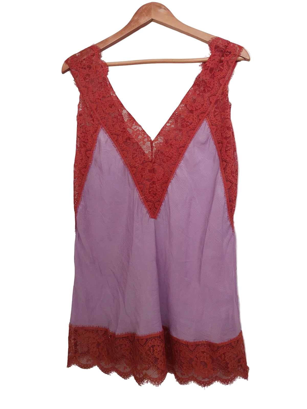 Kate Sylvester purple rust lace silky camisole top, size 10
