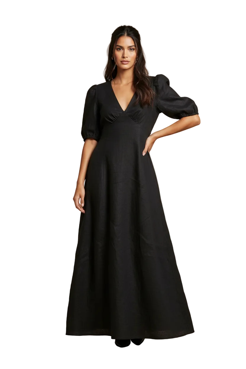 Aere black linen maxi dress, size 8