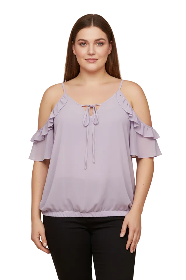 Augustine lilac chiffon cold shoulder top, size XL/18