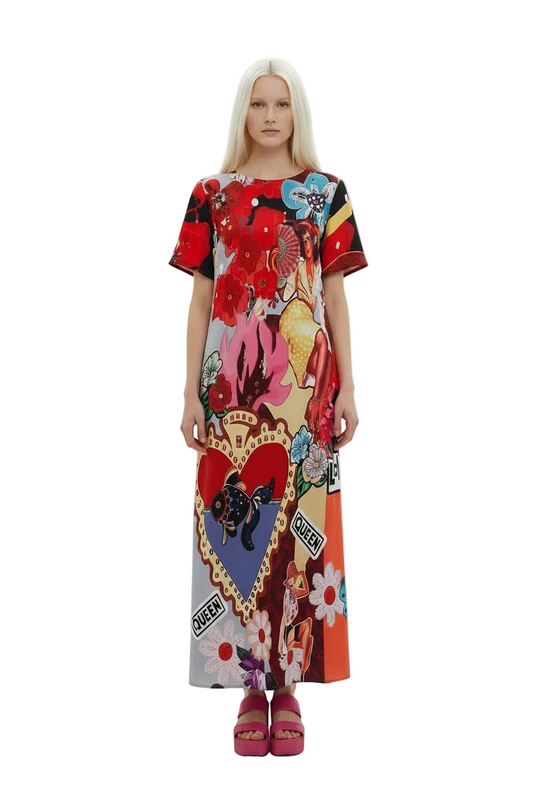 Colourful maxi dress, size 10-HIRE