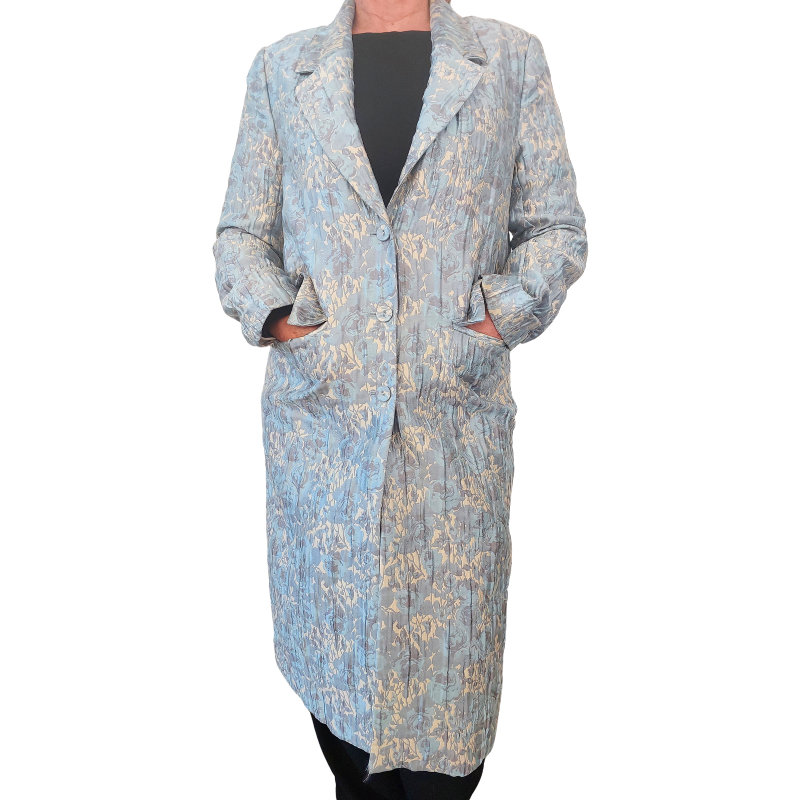 Blue /silver/cream embossed  coat, size 10-12