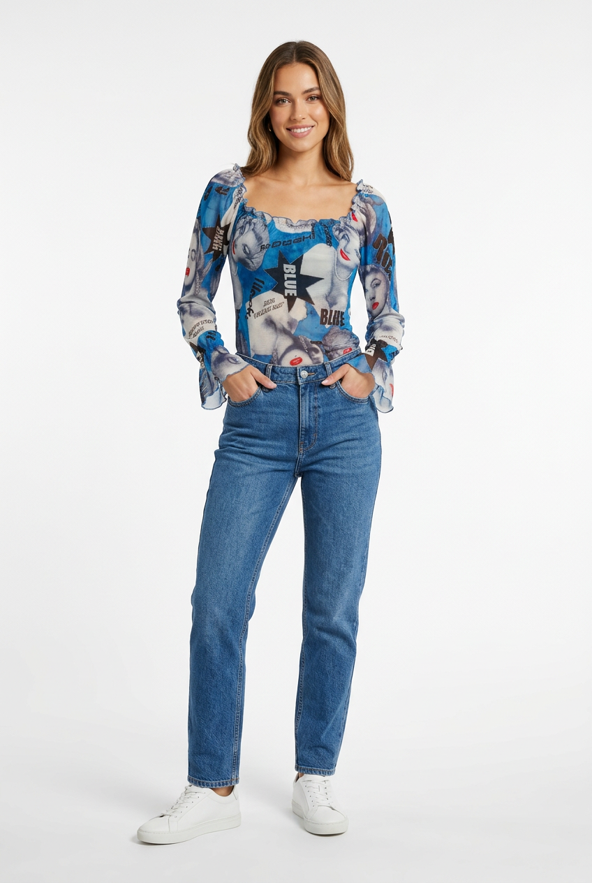 Blue Marilyn Monroe l/s top, size 10