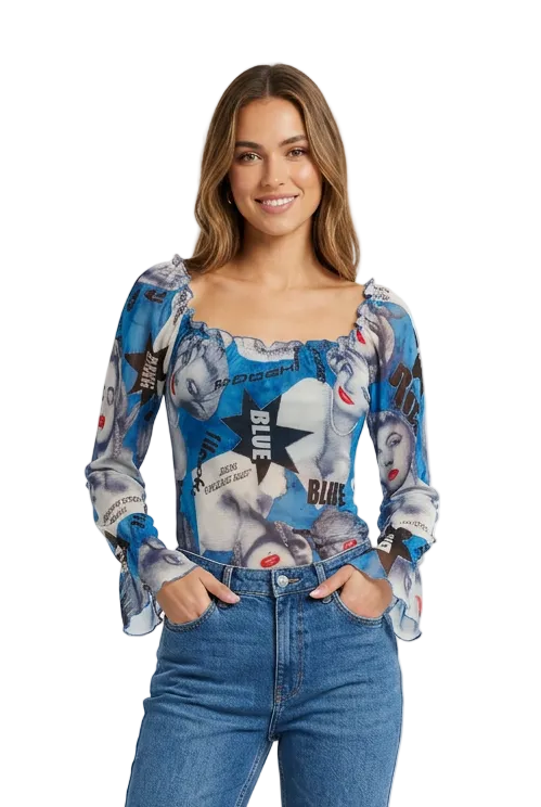 Blue Marilyn Monroe l/s top, size 10