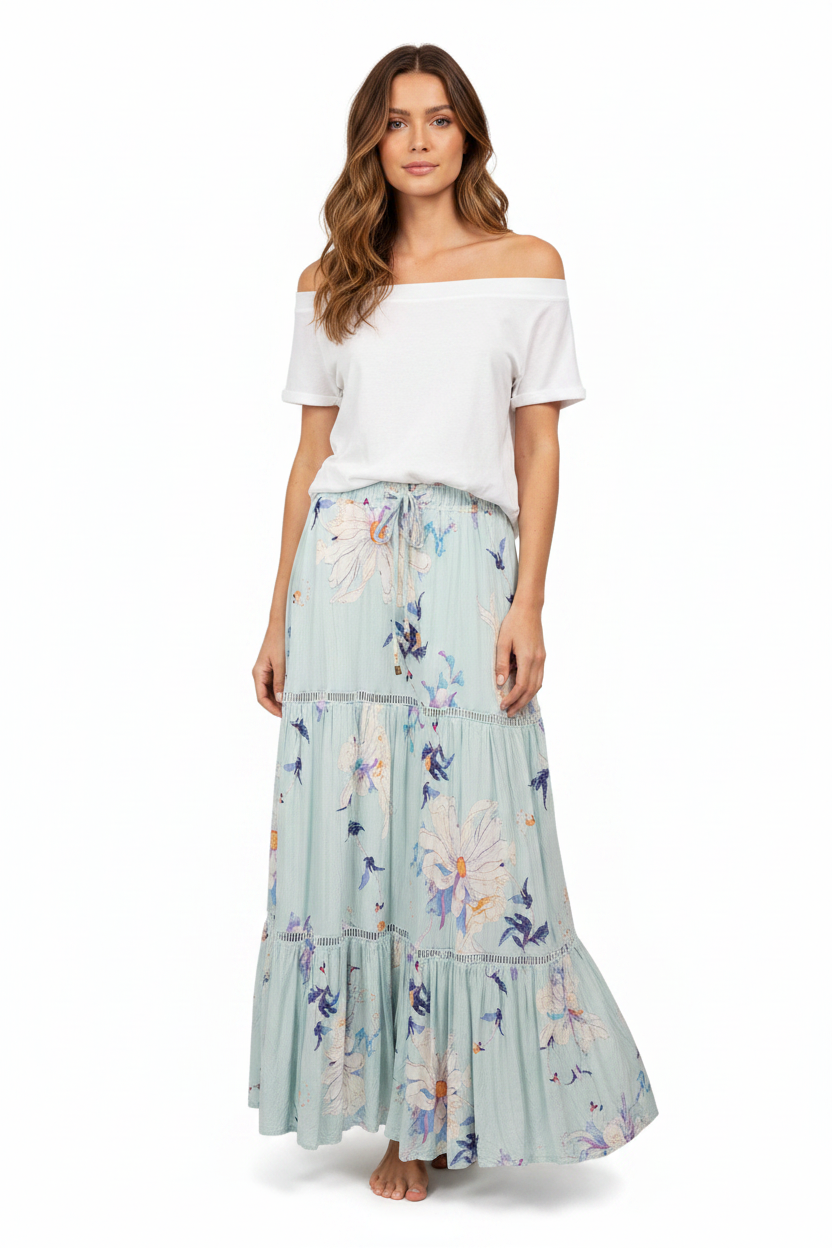Jaase blue floral maxi skirt, size 10