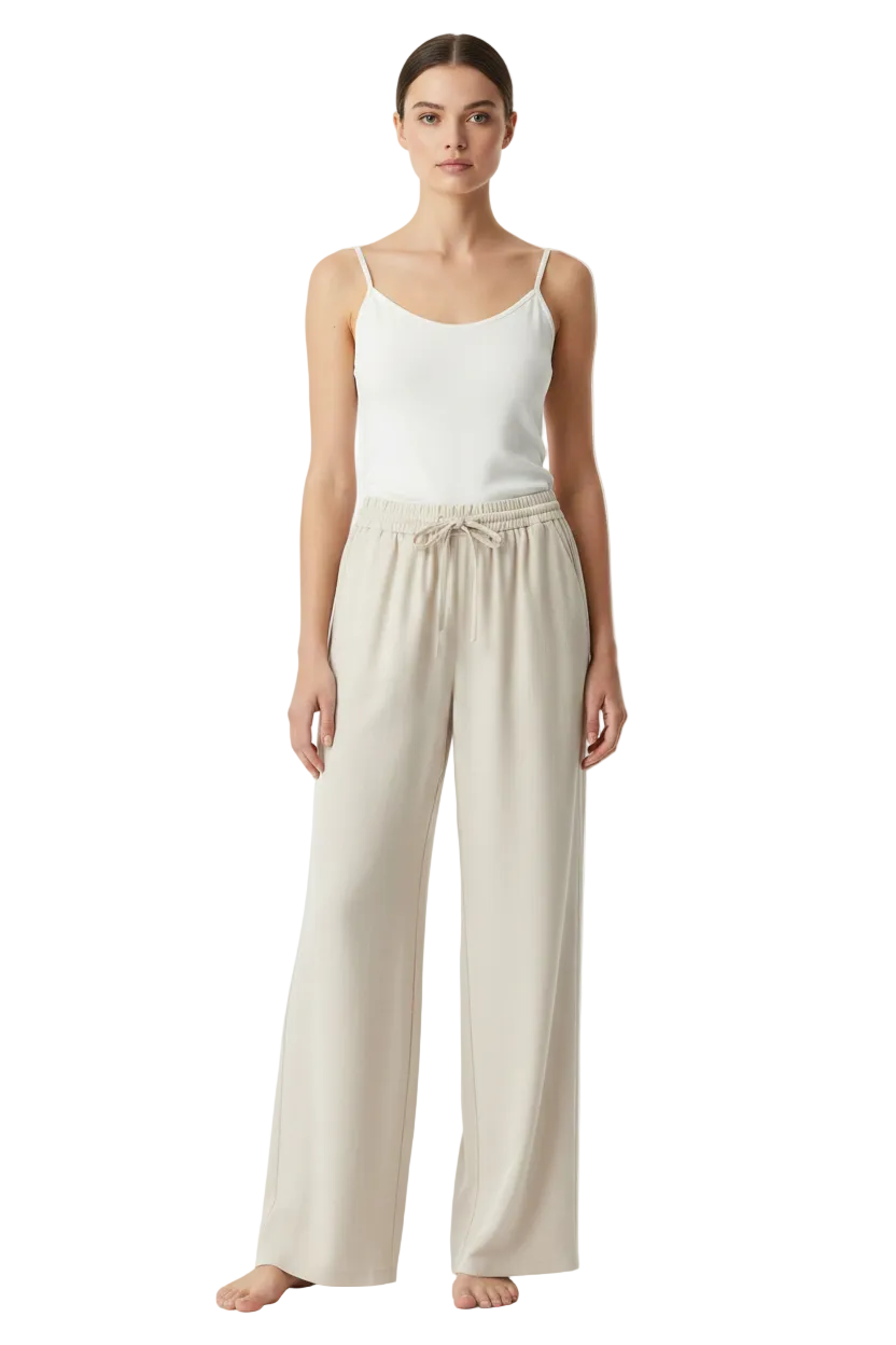 New beige viscose wide leg pants, size 8-14