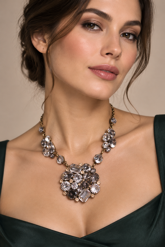 HIRE-Amber & clear CZ necklace