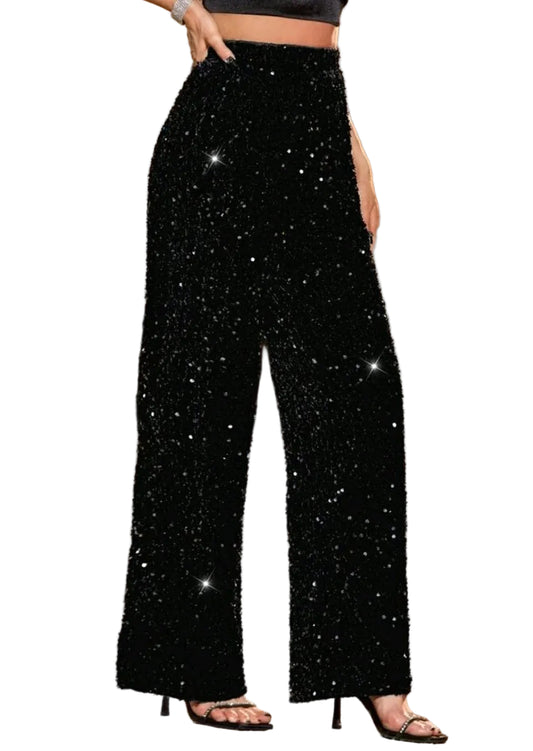 New black sequin wide leg pants, size 10/12