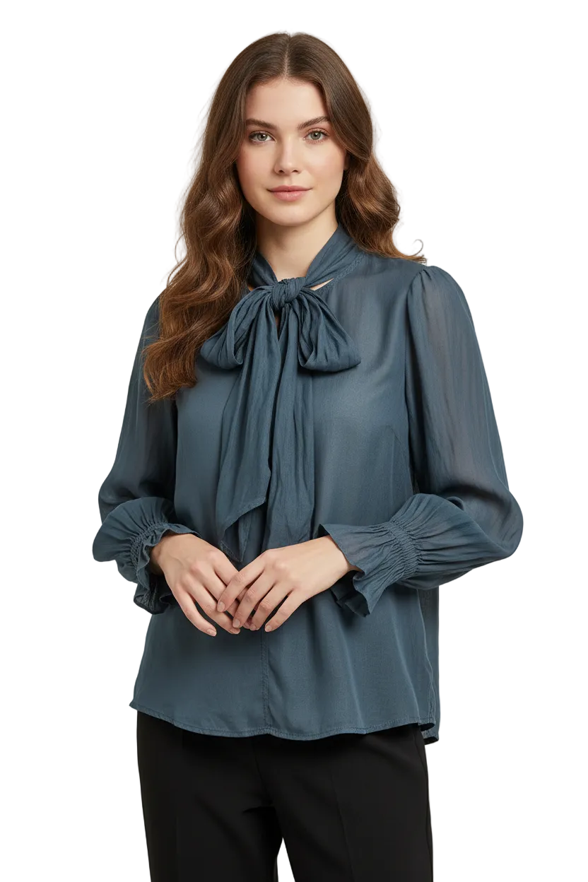 Lania The Label blue silk blouse, size 8