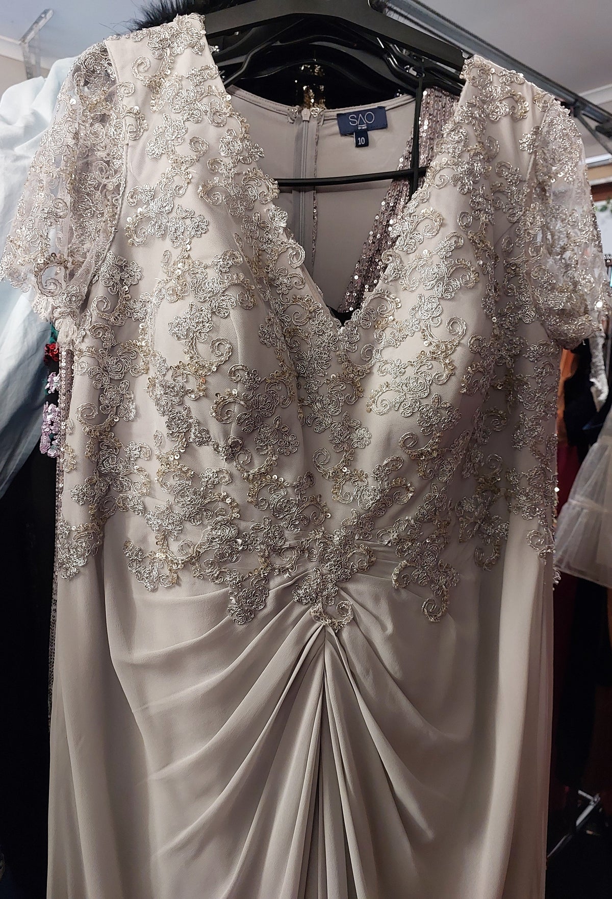 Silver grey beaded wedding/formal dress, size 18-HIRE