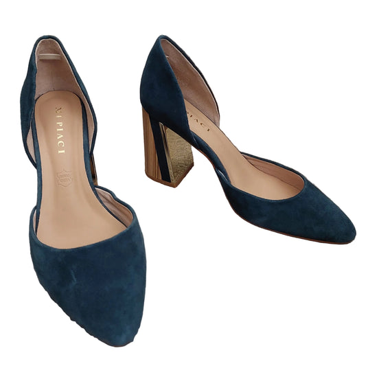 Mi Piaci teal suede leather heels, size 8
