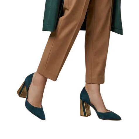 Mi Piaci teal suede leather heels, size 8