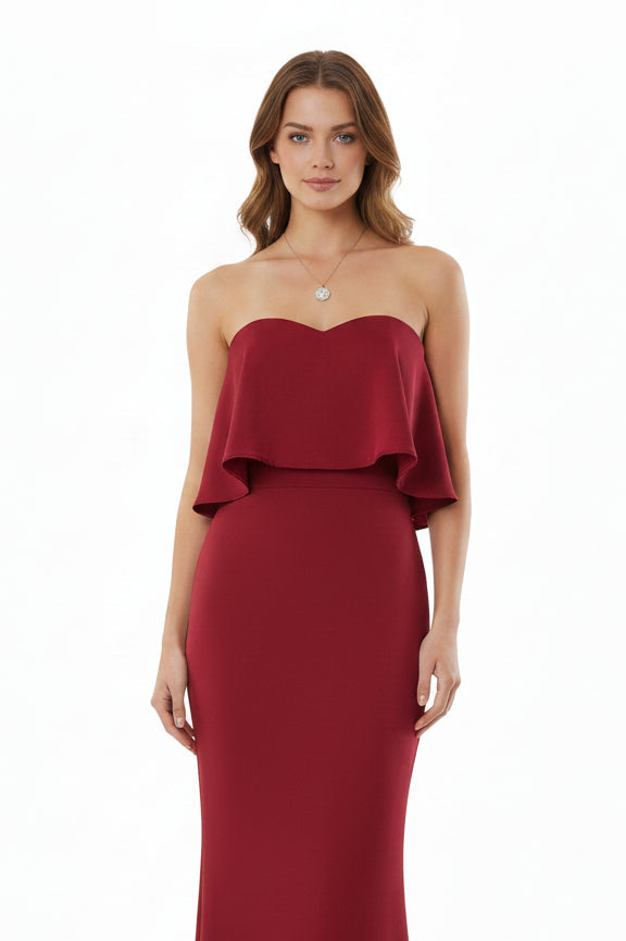 Burgundy satin silk strapless formal/ball dress, size 4