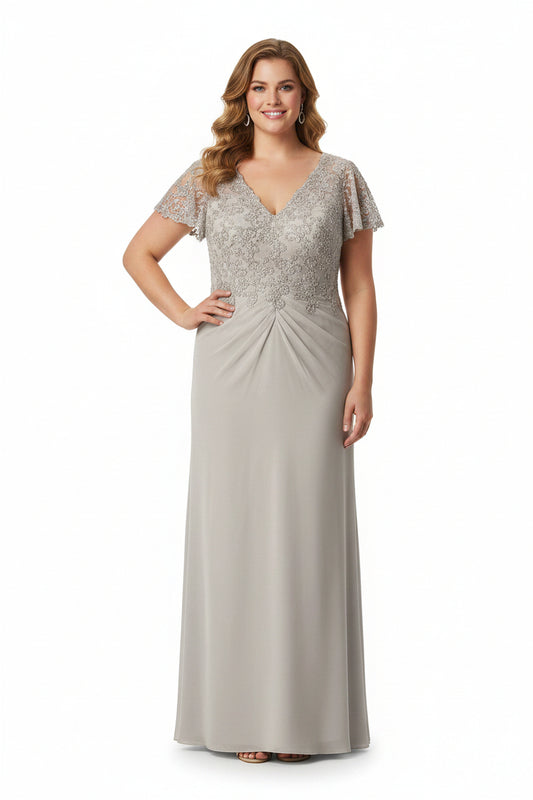 Silver grey beaded wedding/formal dress, size 18-HIRE