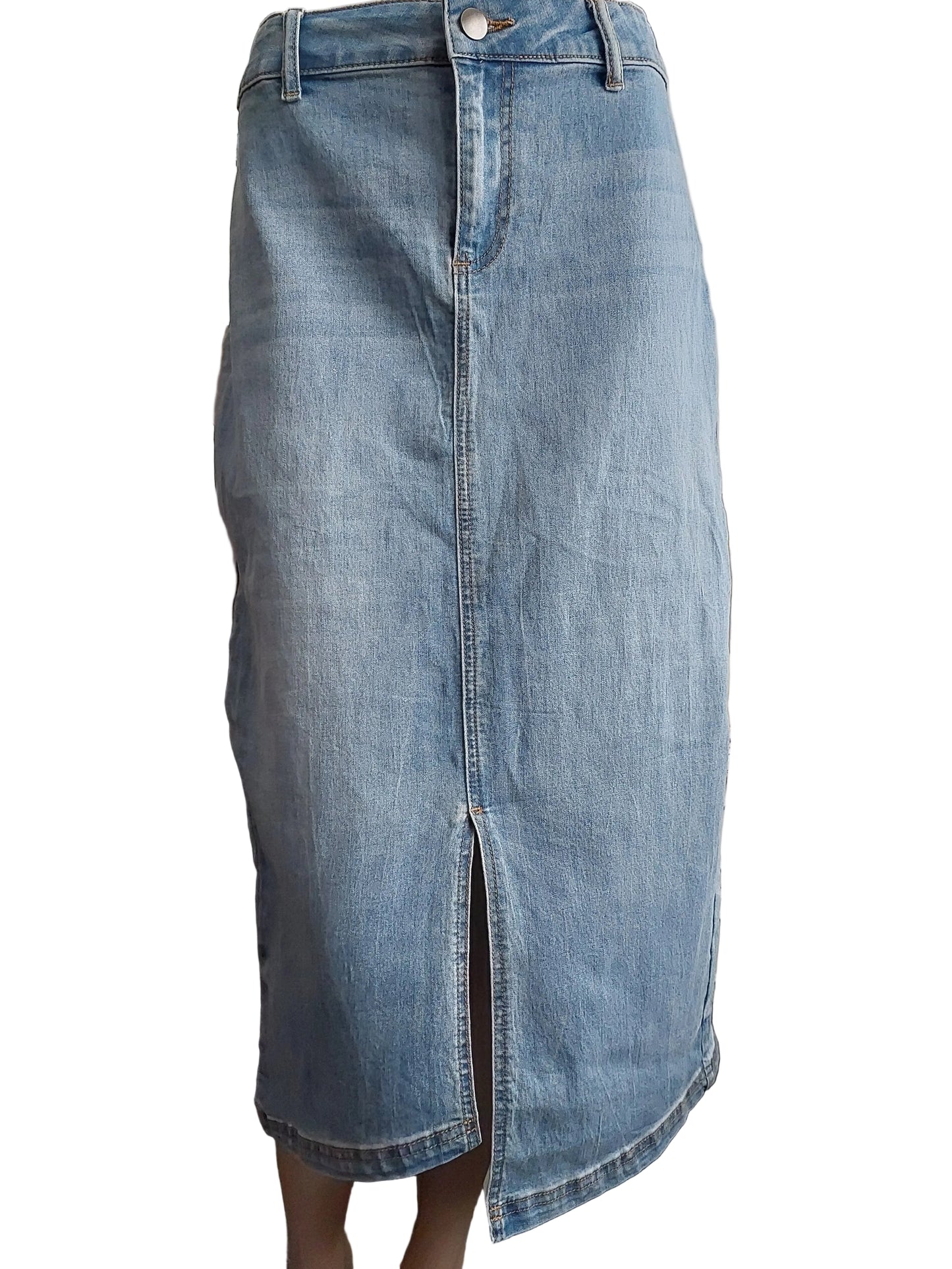 Siren blue denim midi skirt, size 10