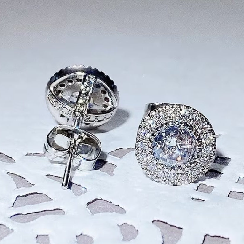NEW white gold plated CZ round stud earrings