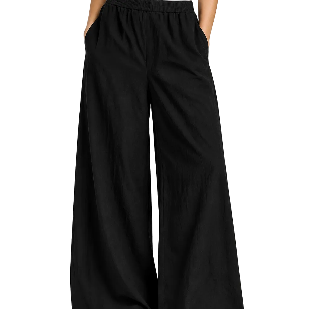 Le Canari black chiffon wide leg pants, size 12