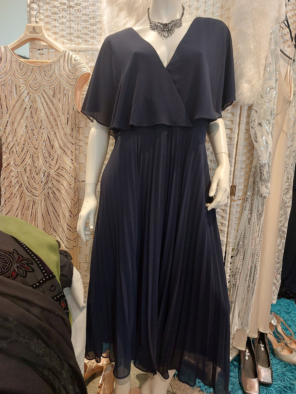 Navy chiffon top pleated maxi formal, size 16-18